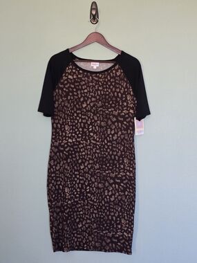 Black and Brown LulaRoe Julia Cheetah Printed  Dress Large NWT